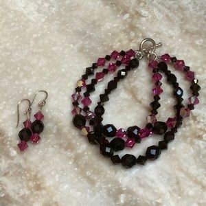 😍Black & Fuchsia Pink Bracelet/Earrings Set😍 NWOT